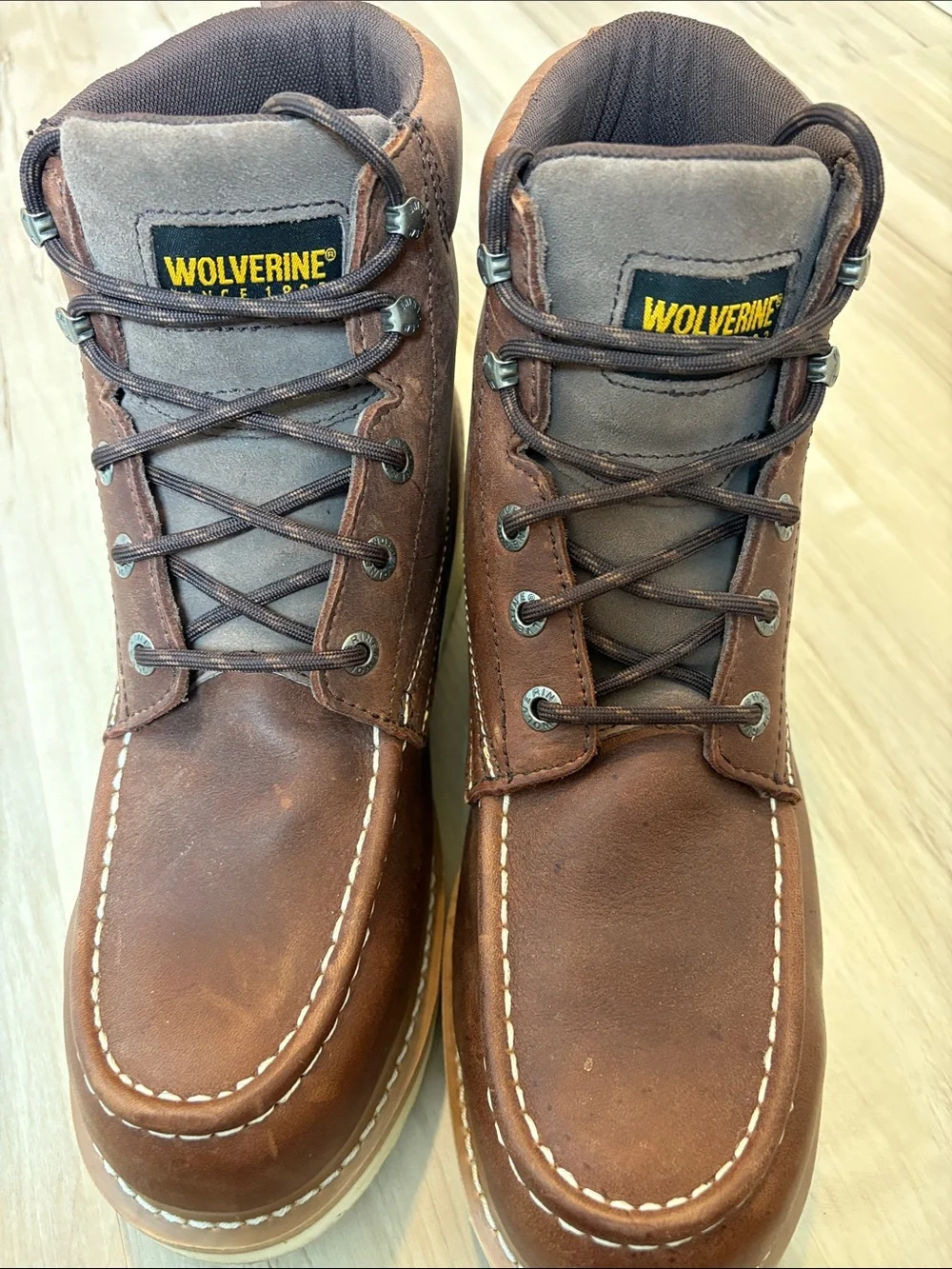Wolverine Brown Leather Moc Toe Waterproof Work Boots